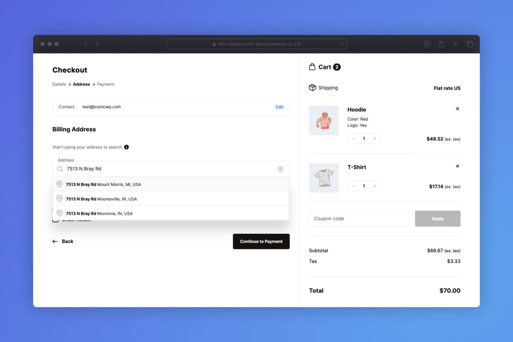 address autocomplete flux checkout