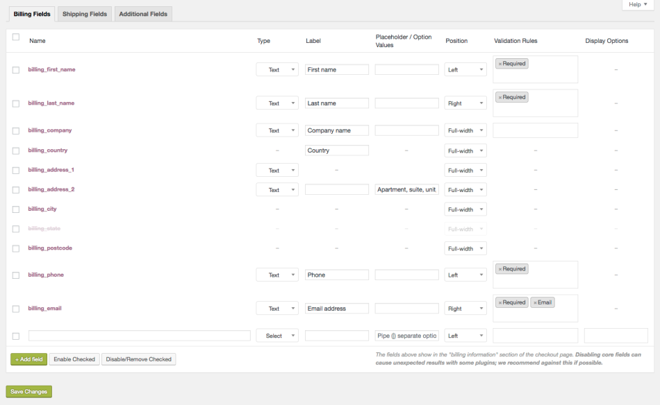 edit WooCommerce checkout fields
