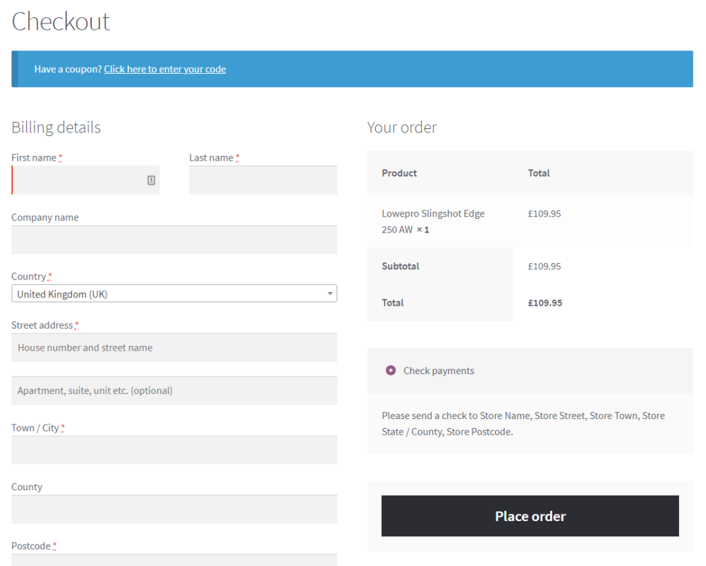 default woocommerce checkout