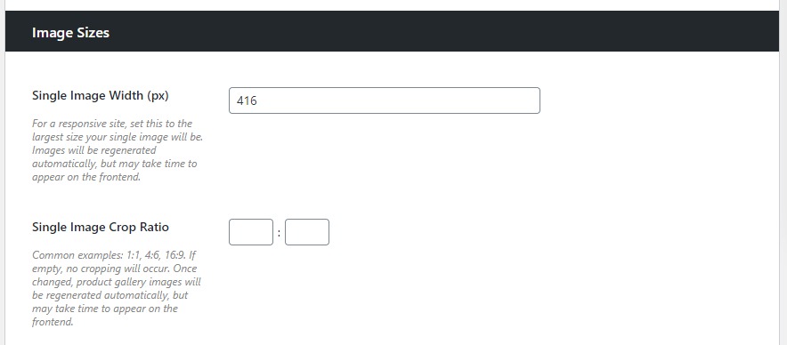 image sizes woocommerce