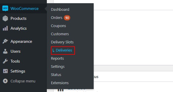 Deliveries page