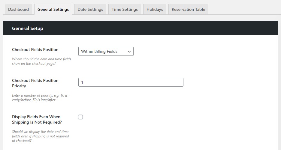 General settings