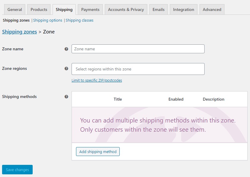 Shipping zone information
