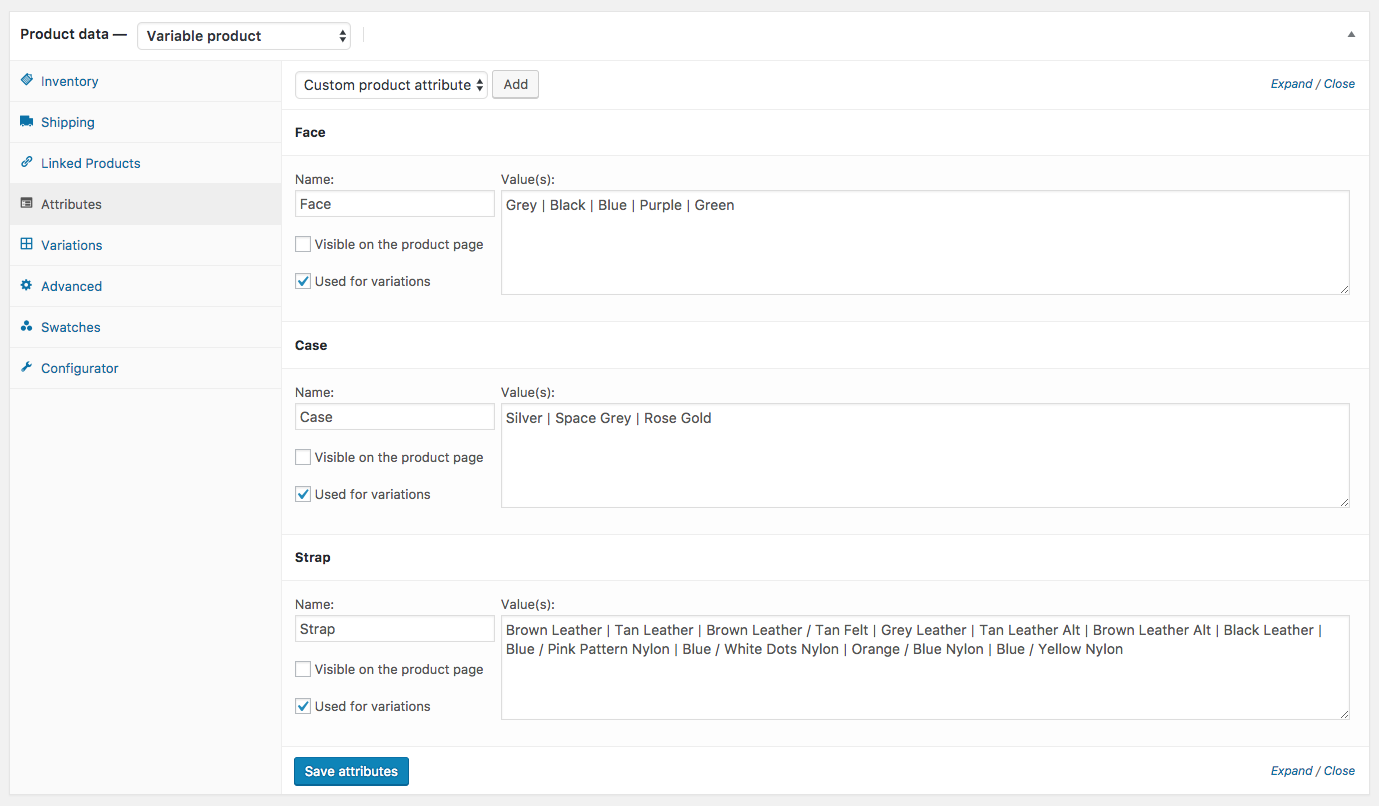 Variable product example