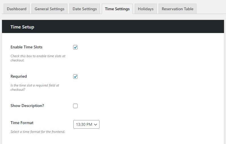 time settings tab