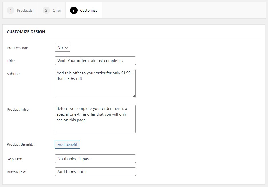 customize the offer