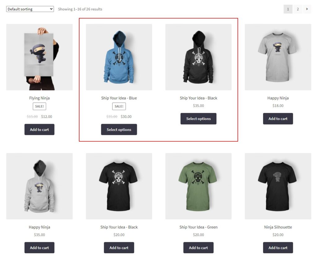show variations in catalog