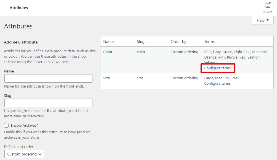 configure terms