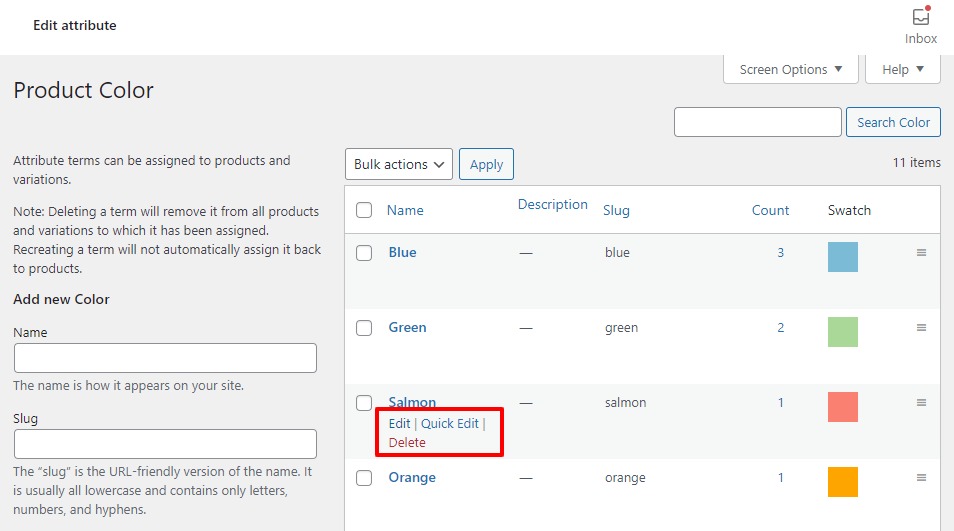 edit attribute term