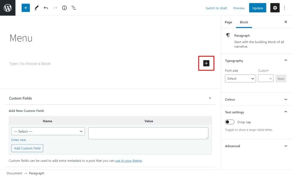 add wordpress block
