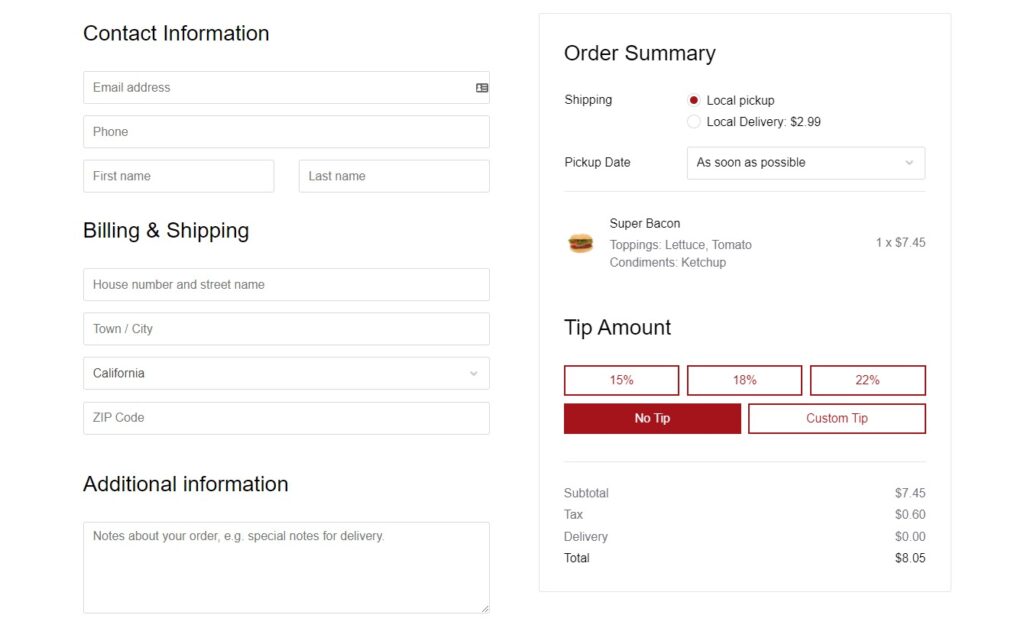 pickup and delivery at checkout