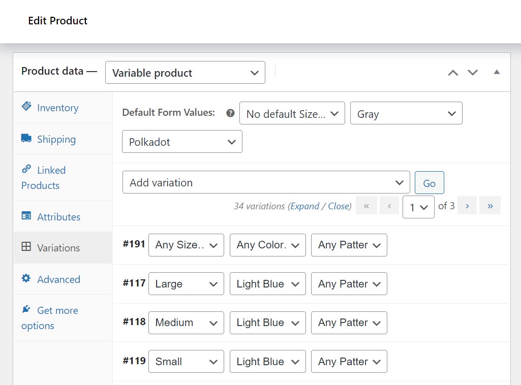 variable product type woocommerce