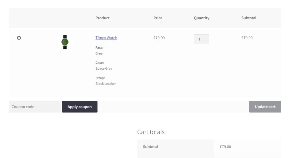 product configurator cart page
