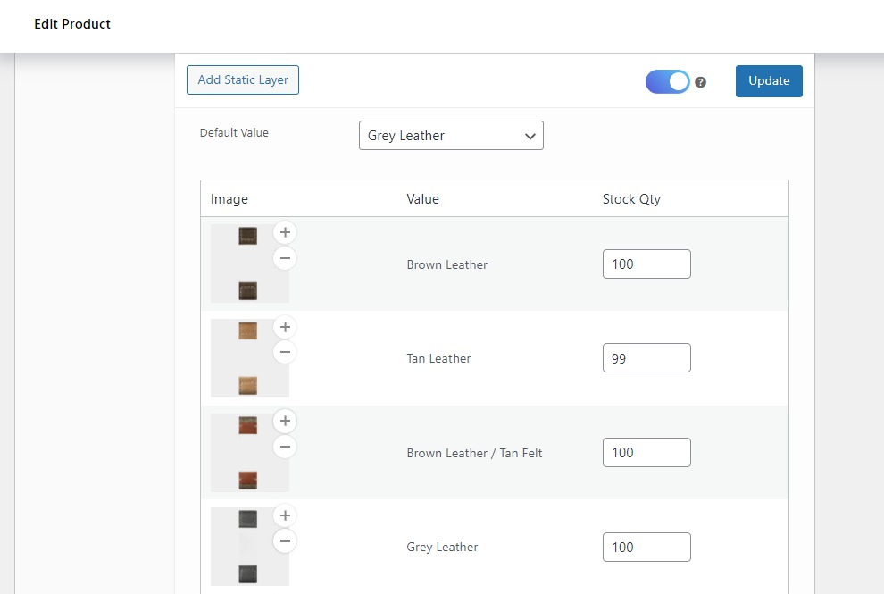 product builder stock levels