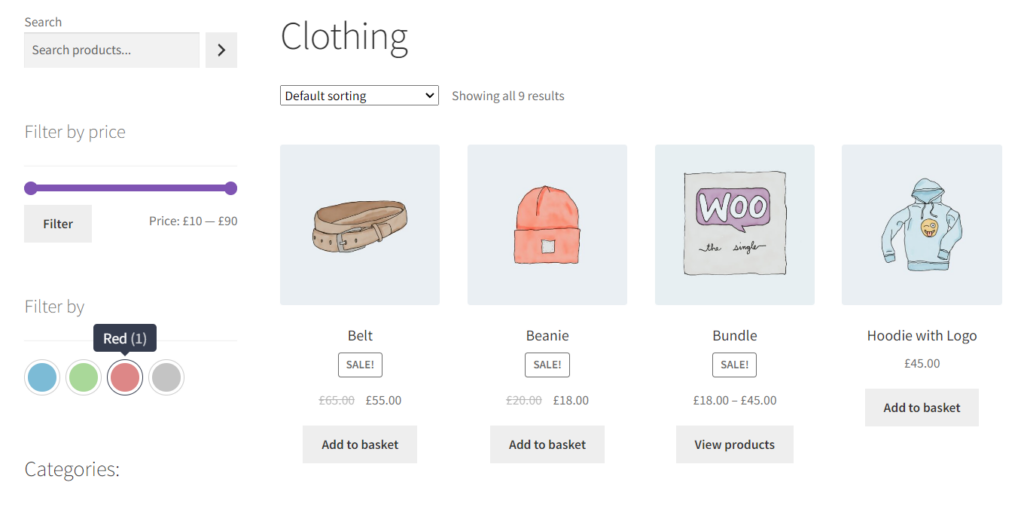 filter swatches woocommerce