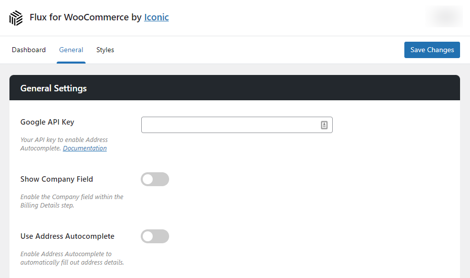 Flux checkout general tab
