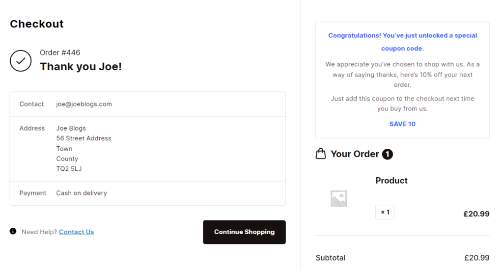 coupon code at the checkout