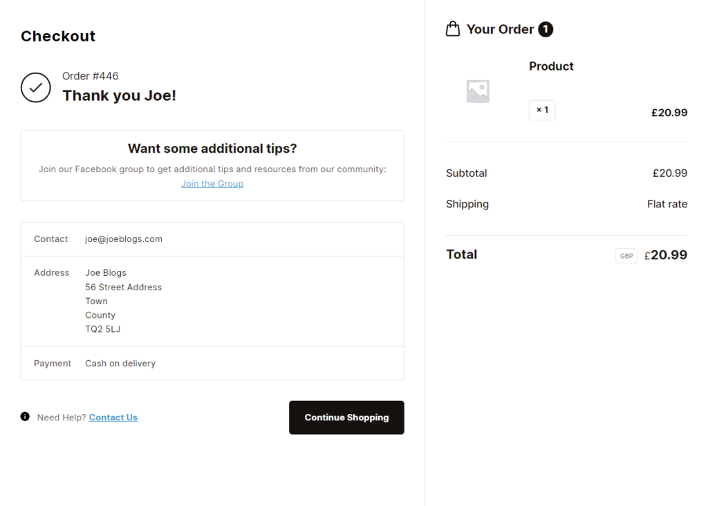 social sharing order confirmation page