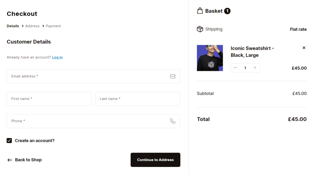 account creation flux checkout no password