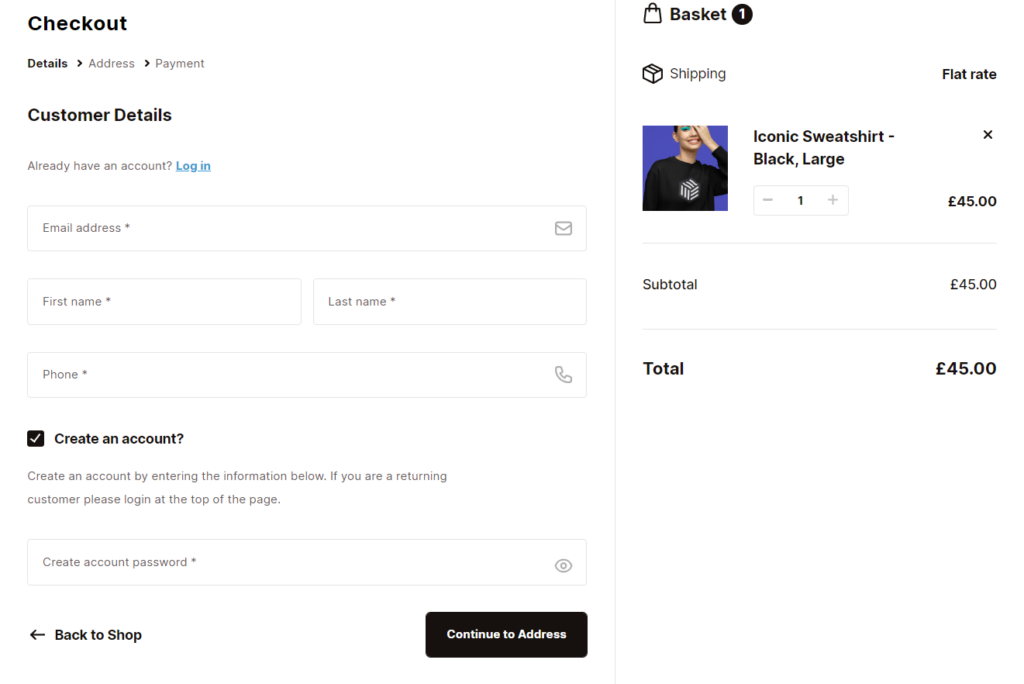 create account flux checkout without username