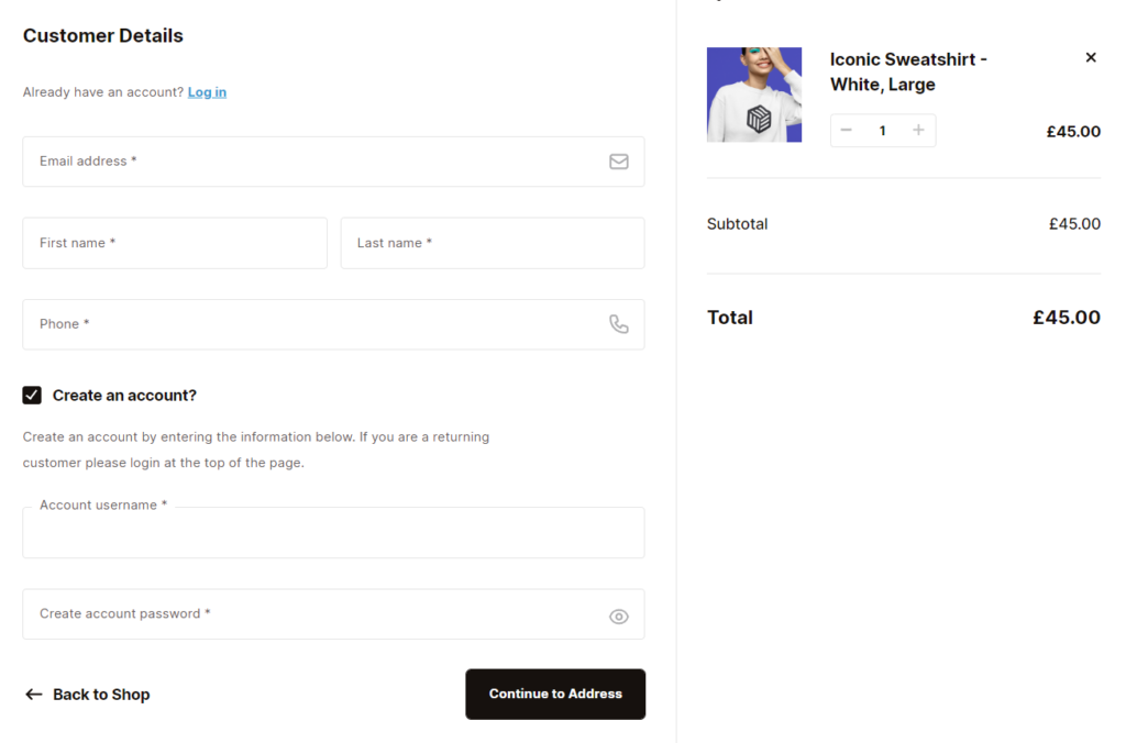 create an account flux checkout