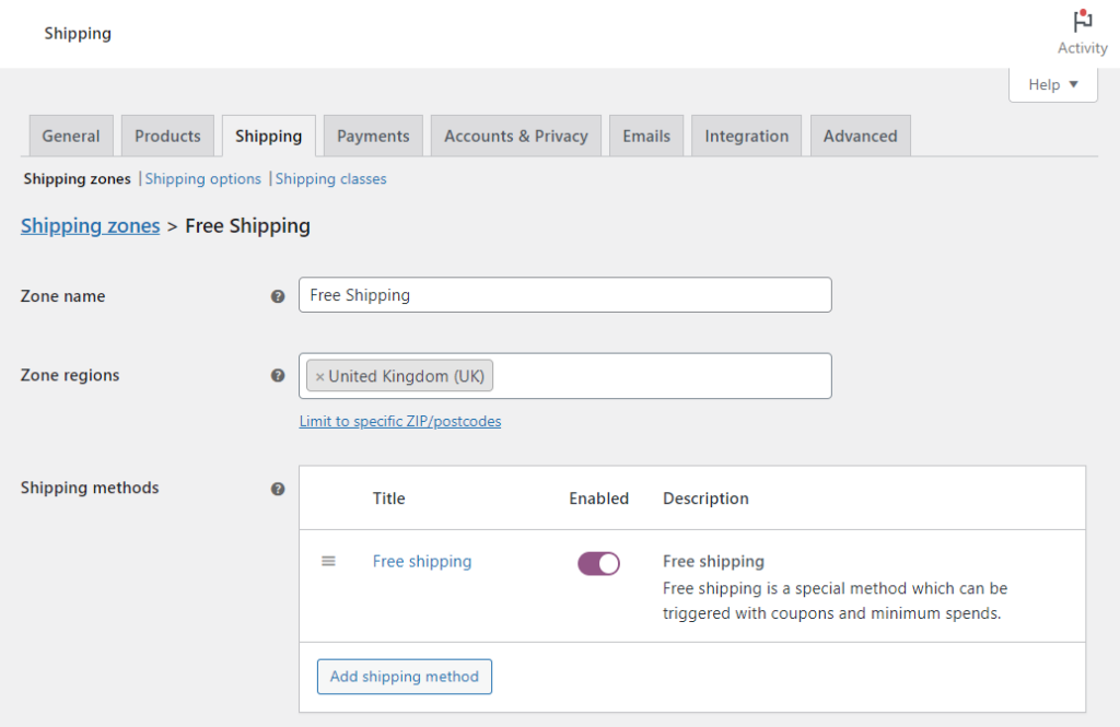 shipping woocommerce