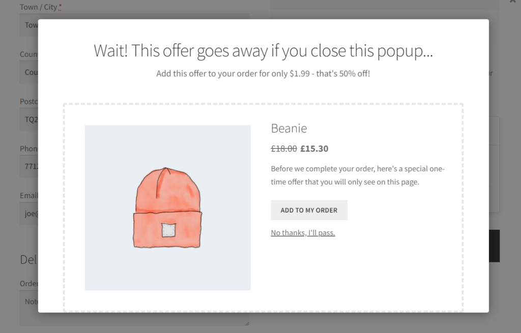 limited time offer after checkout woocommerce