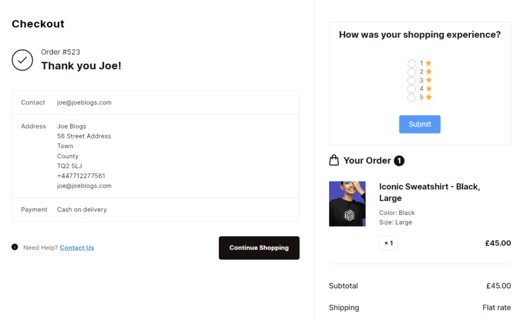 user experience feedback at the checkout