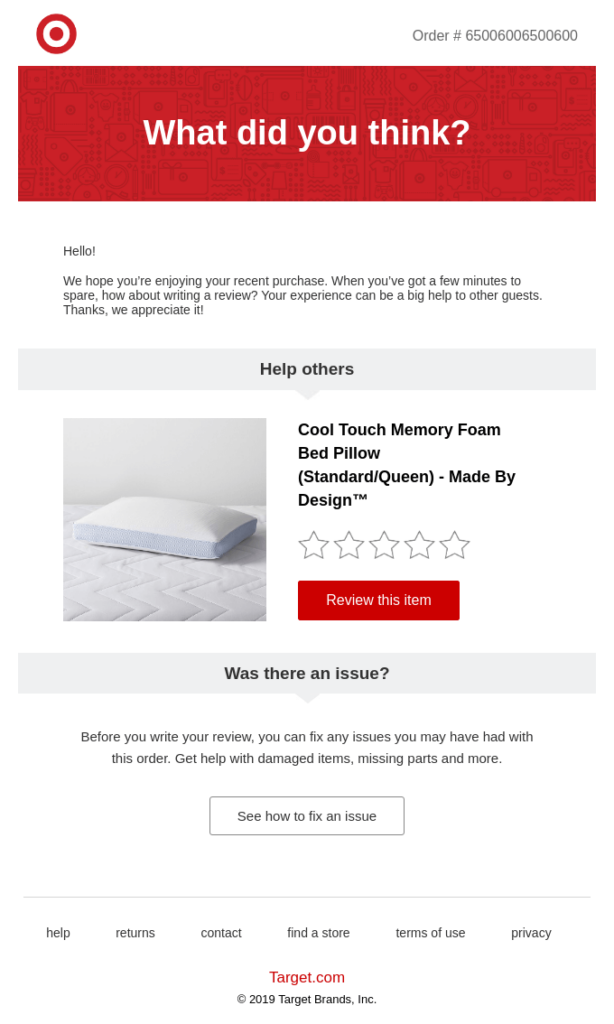 leave a review email