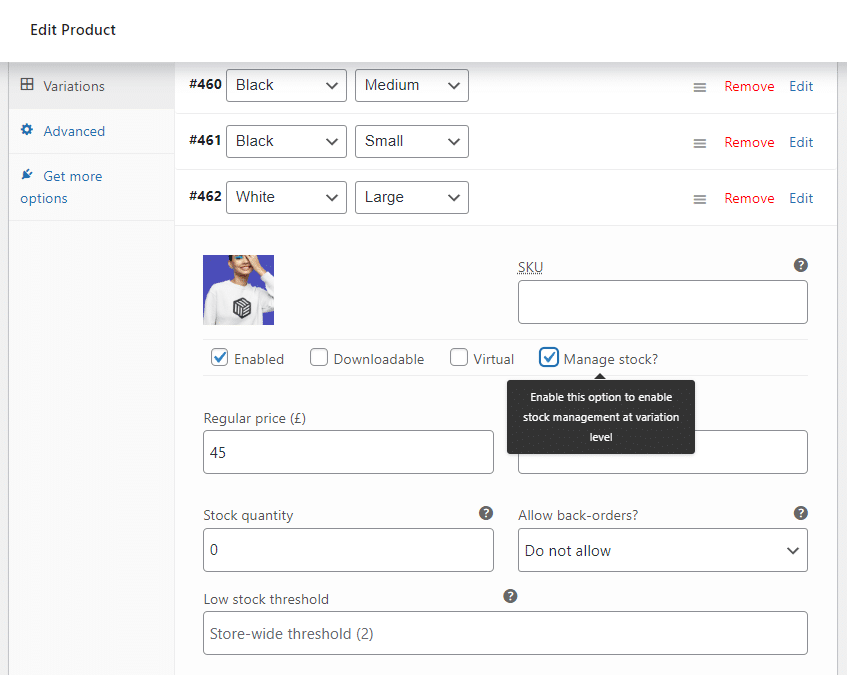 manage stock variation