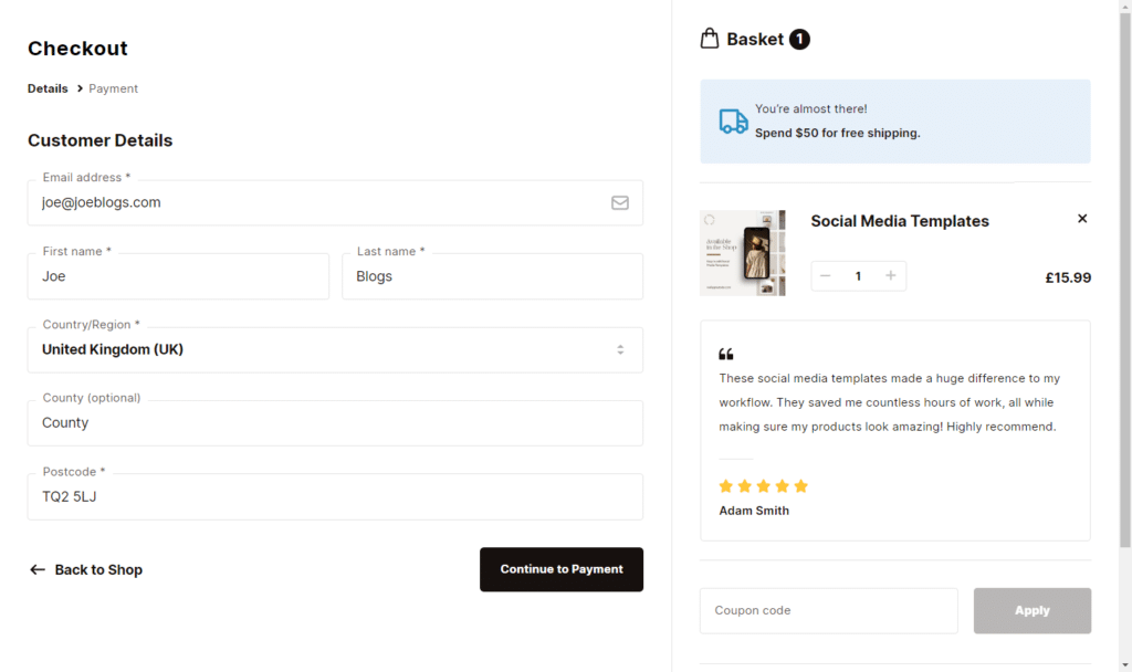review at checkout